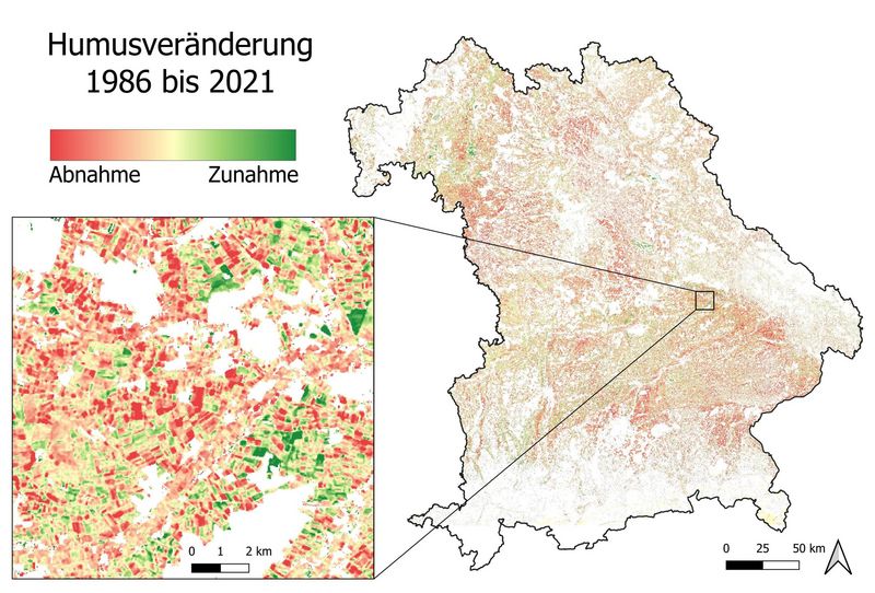 Satellite image showcasing humus changes and soil fertility monitoring.