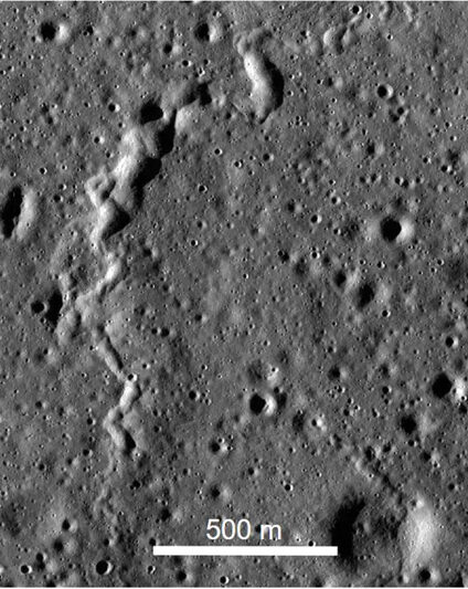 Close up of a mare ridge near the Aitken impact crater.