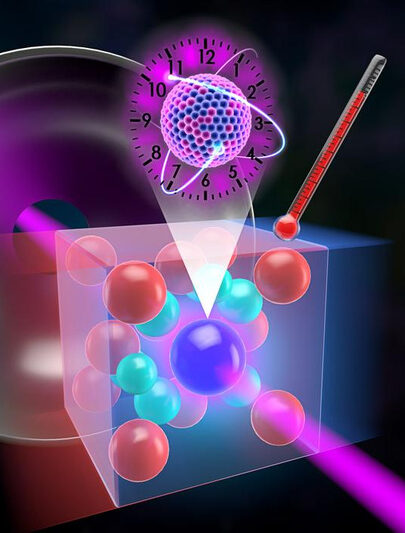 A thorium-doped calcium fluoride crystal's temperature is continually monitored while a VUV frequency comb is used to directly resolve individual quantum states of the nuclear transition. Image Credit: Steven Burrows/JILA