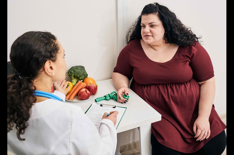 Nutritionist consultation. Dietitian plans meal plan for a female overweight patient. Image by Peakstock, Envato