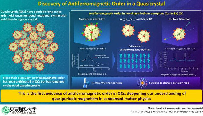 The study presents the first neutron diffraction evidence of antiferromagnetism occurring in a real QC, marking a significant step forward in QC research. Credit: Ryuji Tamura from Tokyo University of Science, Japan