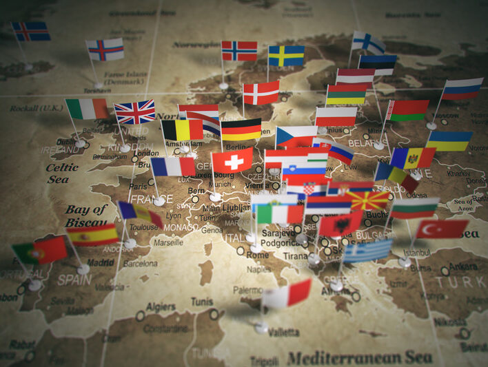 European Union map with flags of countries. Europe.