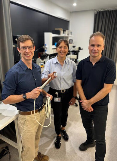 Dr Aidan Cousins, Dr Nicole Dmochowska and Professor Benjamin Thierry are working on new technology to improve cancer treatment. Credit: University of South Australia